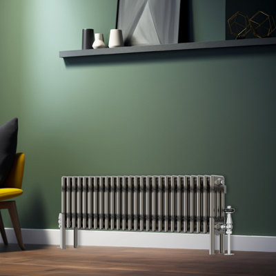 Rinse Bathrooms 300x1192mm Raw Metal Horizontal 3 Column Radiator Traditional Cast Iron Style Bathroom Radiator Central Heating