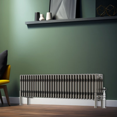 Rinse Bathrooms 300x1460mm Raw Metal Horizontal 4 Column Radiator Traditional Cast Iron Style Bathroom Radiator Central Heating