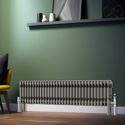 Rinse Bathrooms 300x1460mm Raw Metal Horizontal Column Radiator Double Traditional Cast Iron Style Bathroom Radiator