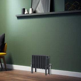 Rinse Bathrooms 300x425mm Horizontal Traditional 4 Column Anthracite Cast Iron Style Radiator Central Heating