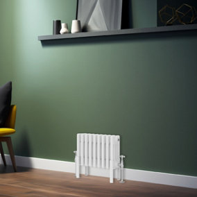 Rinse Bathrooms 300x425mm Horizontal Traditional 4 Column White Cast Iron Style Radiator Central Heating