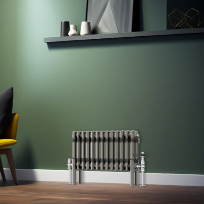 Rinse Bathrooms 300x605mm Raw Metal Horizontal Column Radiator Double Traditional Cast Iron Style Bathroom Radiator