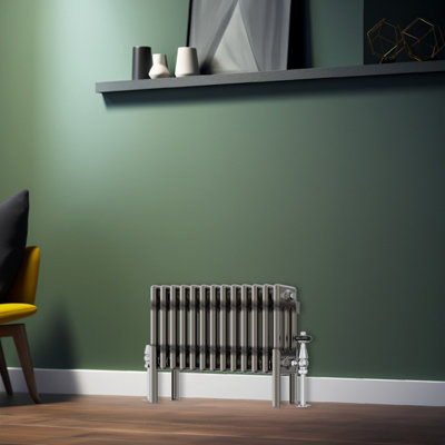 Rinse Bathrooms 300x607mm Raw Metal Horizontal 3 Column Radiator Traditional Cast Iron Style Bathroom Radiator Central Heating