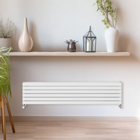 Rinse Bathrooms 354x1600mm White Horizontal Radiator Double Column Oval Panel Radiators Central Heating