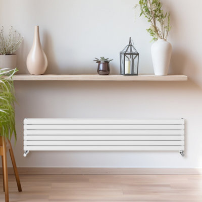 Rinse Bathrooms 354x1800mm White Horizontal Radiator Double Column Oval Panel Radiators Central Heating