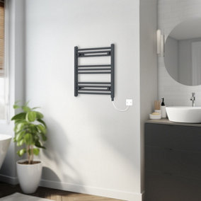 Rinse Bathrooms 400W Electric Heated Warming Towel Rail Bathroom Radiator Anthracite - 600x600mm