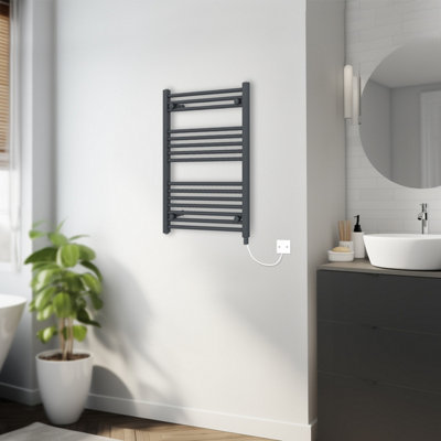 Rinse Bathrooms 400W Electric Heated Warming Towel Rail Bathroom Radiator Anthracite - 800x600mm
