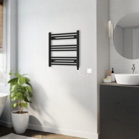 Rinse Bathrooms 400W Electric Heated Warming Towel Rail Bathroom Radiator Black - 600x600mm