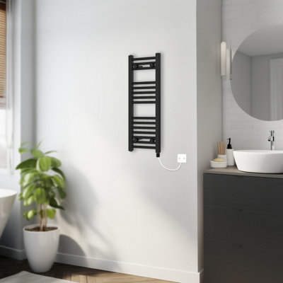 Rinse Bathrooms 400W Electric Heated Warming Towel Rail Bathroom Radiator Black - 800x300mm