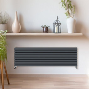 Rinse Bathrooms 472x1600mm Anthracite Horizontal Radiator Double Column Oval Panel Radiators Central Heating