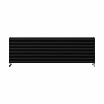 Rinse Bathrooms 472x1600mm Black Horizontal Radiator Double Column Oval ...