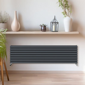 Rinse Bathrooms 472x1800mm Anthracite Horizontal Radiator Double Column Oval Panel Radiators Central Heating