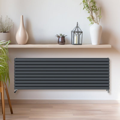 Rinse Bathrooms 590x1800mm Anthracite Horizontal Radiator Double Column Oval Panel Radiators Central Heating