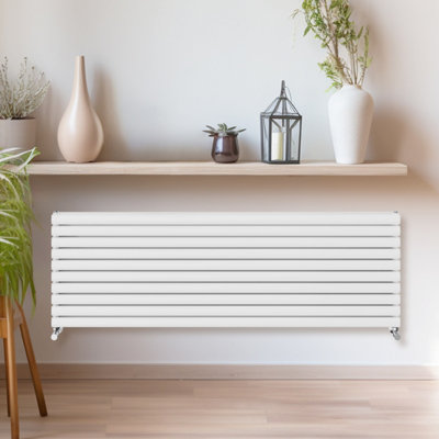 Rinse Bathrooms 590x1800mm White Horizontal Radiator Double Column Oval Panel Radiators Central Heating