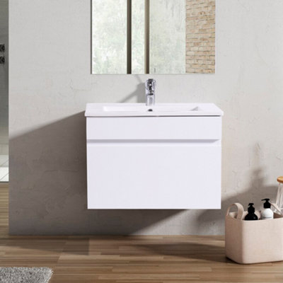 Rinse Bathrooms 600mm Bathroom Wall Hung Vanity Unit Basin Cabinet Drawer Storage Gloss White