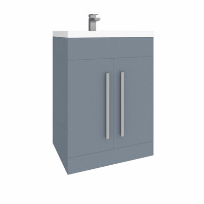 Rinse Bathrooms 600mm Floor Standing Vanity Unit with Basin Bathroom Storage Units Gloss Grey Painting Flat Pack