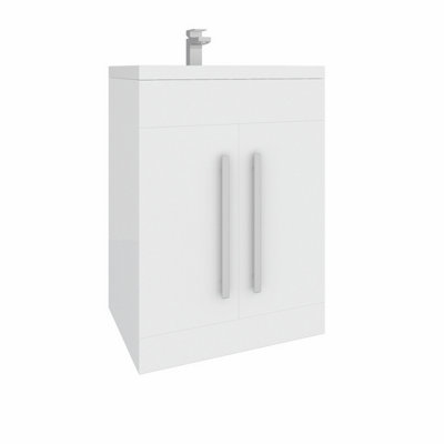 Rinse Bathrooms 600mm Floor Standing Vanity Unit with Basin Sink Cabinet Unit Bathroom Storage Units Gloss White Painting