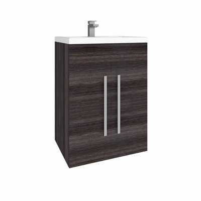 Rinse Bathrooms 600mm Floor Standing Vanity Unit with Basin Sink Cabinet Unit Bathroom Storage Units Grey Flat Pack