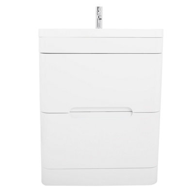 Rinse Bathrooms 600mm Gloss White Wall Hung Vanity Unit with Basin 2 Soft Close Drawers Bathroom Furniture