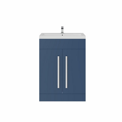 Rinse Bathrooms 600mm Painted Free Standing Vanity Unit with Basin Sink Cabinet Unit Bathroom Storage Units Matte Blue