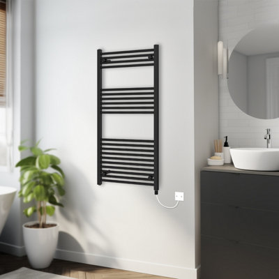 Rinse Bathrooms 600W Electric Heated Warming Towel Rail Bathroom Radiator Black - 1200x600mm