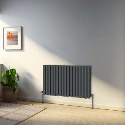 Rinse Bathrooms 600x1003mm Anthracite Horizontal Designer Radiator Double Column Oval Panel Bathroom Radiators