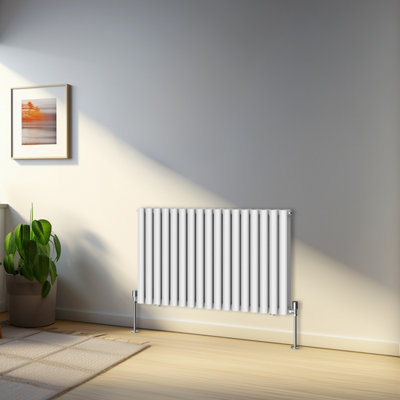 Rinse Bathrooms 600x1003mm White Horizontal Designer Radiator Double Column Oval Panel Bathroom Radiators