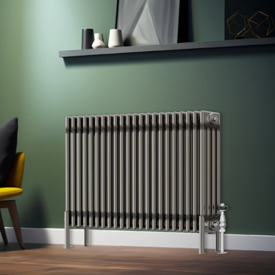 Rinse Bathrooms 600x1010mm Raw Metal Horizontal 4 Column Radiator Traditional Cast Iron Style Bathroom Radiator Central Heating