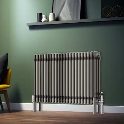 Rinse Bathrooms 600x1012mm Raw Metal Horizontal 3 Column Radiator Traditional Cast Iron Style Bathroom Radiator Central Heating