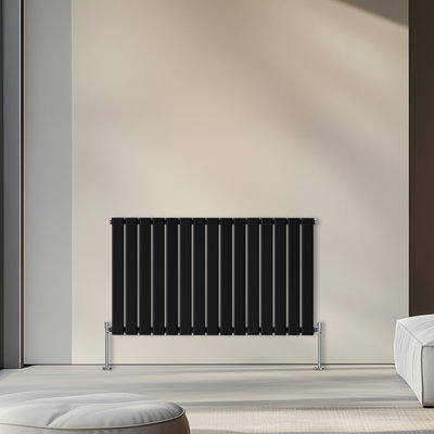 Rinse Bathrooms 600x1020mm Horizontal Column Designer Radiator Black Single Flat Panel Radiators