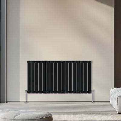 Rinse Bathrooms 600x1156mm Horizontal Column Designer Radiator Black Single Flat Panel Radiators