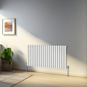 Rinse Bathrooms 600x1180mm White Horizontal Designer Radiator Single Column Oval Panel Bathroom Radiators