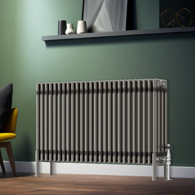 Rinse Bathrooms 600x1190mm Raw Metal Horizontal 4 Column Radiator Traditional Cast Iron Style Bathroom Radiator Central Heating