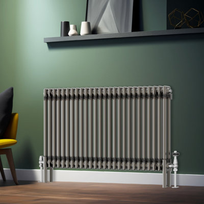 Rinse Bathrooms 600x1190mm Raw Metal Horizontal Column Radiator Double Traditional Cast Iron Style Bathroom Radiator