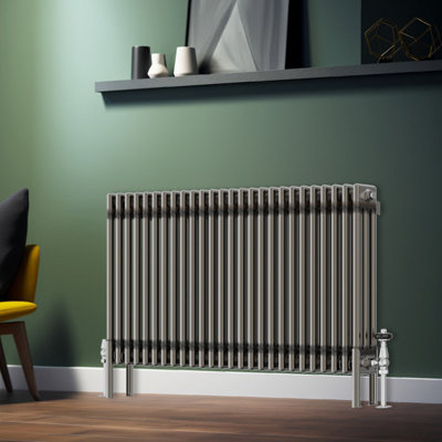 Rinse Bathrooms 600x1192mm Raw Metal Horizontal 3 Column Radiator Traditional Cast Iron Style Bathroom Radiator Central Heating