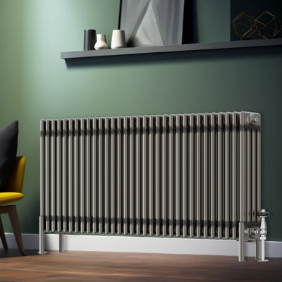 Rinse Bathrooms 600x1460mm Raw Metal Horizontal 4 Column Radiator Traditional Cast Iron Style Bathroom Radiator Central Heating