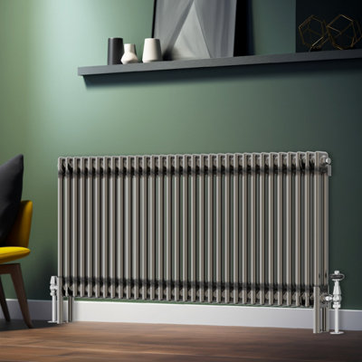 Rinse Bathrooms 600x1460mm Raw Metal Horizontal Column Radiator Double Traditional Cast Iron Style Bathroom Radiator