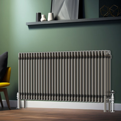 Rinse Bathrooms 600x1462mm Raw Metal Horizontal 3 Column Radiator Traditional Cast Iron Style Bathroom Radiator Central Heating