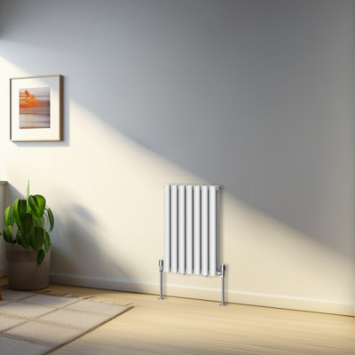 Rinse Bathrooms 600x413mm White Horizontal Designer Radiator Double Column Oval Panel Bathroom Radiators