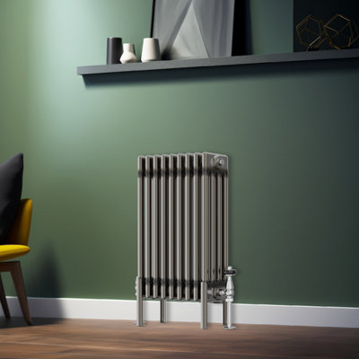 Rinse Bathrooms 600x425mm Raw Metal Horizontal 4 Column Radiator Traditional Cast Iron Style Bathroom Radiator Central Heating