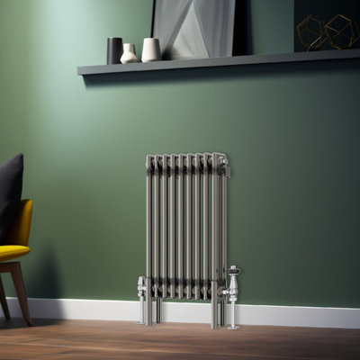 Rinse Bathrooms 600x425mm Raw Metal Horizontal Column Radiator Double Traditional Cast Iron Style Bathroom Radiator