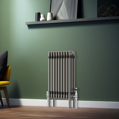 Rinse Bathrooms 600x427mm Raw Metal Horizontal 3 Column Radiator Traditional Cast Iron Style Bathroom Radiator Central Heating