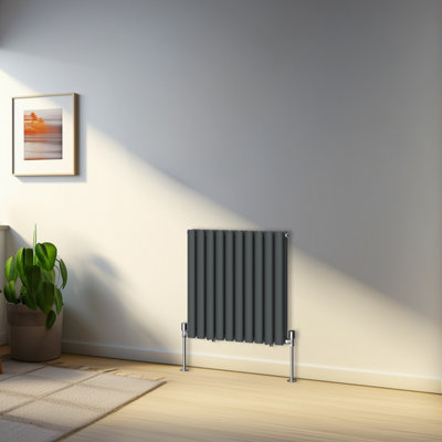 Rinse Bathrooms 600x590mm Anthracite Horizontal Designer Radiator Double Column Oval Panel Bathroom Radiators