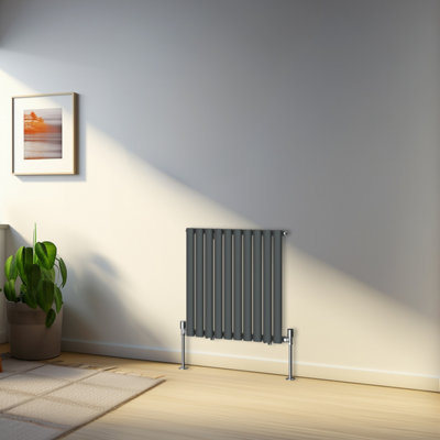 Rinse Bathrooms 600x590mm Anthracite Horizontal Designer Radiator Single Column Oval Panel Bathroom Radiators