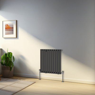 Rinse Bathrooms 600x590mm Black Horizontal Designer Radiator Single Column Oval Panel Bathroom Radiators