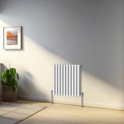 Rinse Bathrooms 600x590mm White Horizontal Designer Radiator Double Column Oval Panel Bathroom Radiators