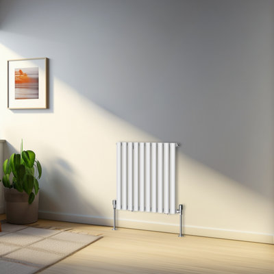 Rinse Bathrooms 600x590mm White Horizontal Designer Radiator Single Column Oval Panel Bathroom Radiators