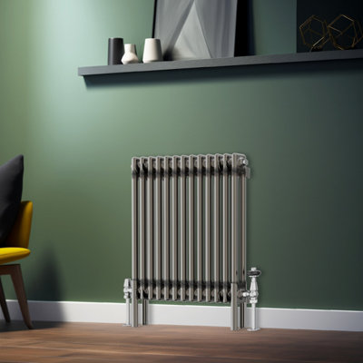 Rinse Bathrooms 600x605mm Raw Metal Horizontal Column Radiator Double Traditional Cast Iron Style Bathroom Radiator