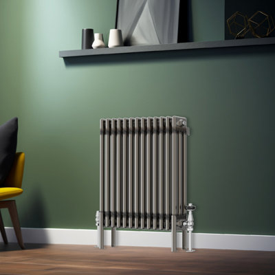 Rinse Bathrooms 600x607mm Raw Metal Horizontal 3 Column Radiator Traditional Cast Iron Style Bathroom Radiator Central Heating