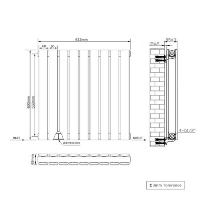 Rinse Bathrooms 600x612mm Horizontal Column Designer Radiator Anthracite Double Flat Panel Radiators